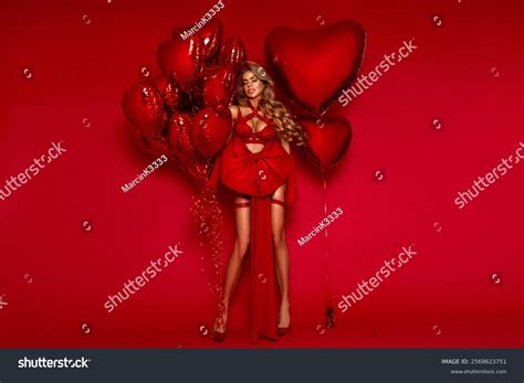 Sexy Blonde Model Red Elegant Lingerie Stock Photo 2569623751 Shutterstock