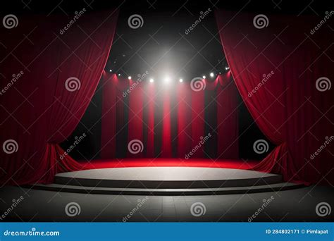 Stage with Red Curtains and Spotlight. Background for Presentation ...