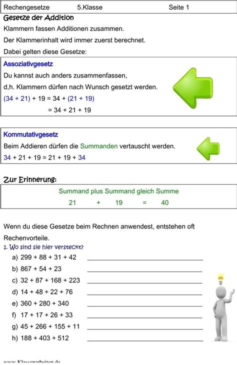 Übungsblatt zu Rechengesetze Kommutativgesetz Assoziativgesetz Mathe