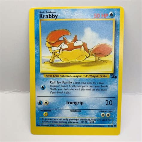 Miscut Error Misprint Krabby Fossil 5162 Pokemon Card Ebay