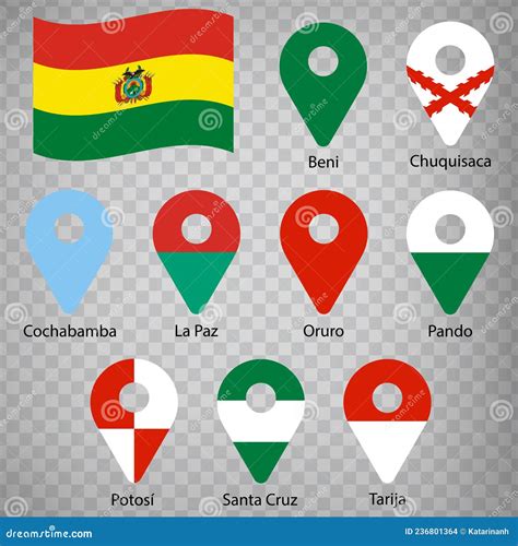 Todas Las Banderas De Los Departamentos De Bolivia Vector Illust