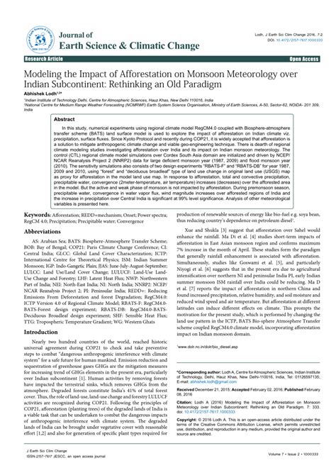 PDF Modeling The Impact Of Afforestation On Monsoon Meteorology Over