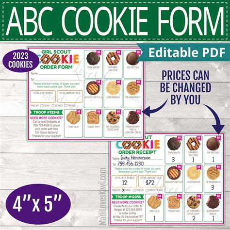 Printable Abc Girl Scout Order Form Editable Cookie Etsy Canada