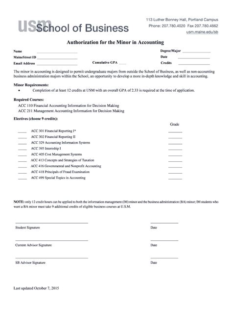 Fillable Online Usm Maine Authorization For The Minor In Accounting Fax