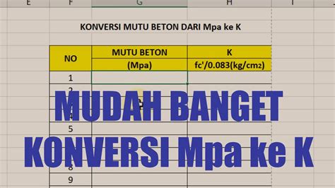 Cara Mudah Konversi Mutu Beton Dari Mpa Ke K Youtube