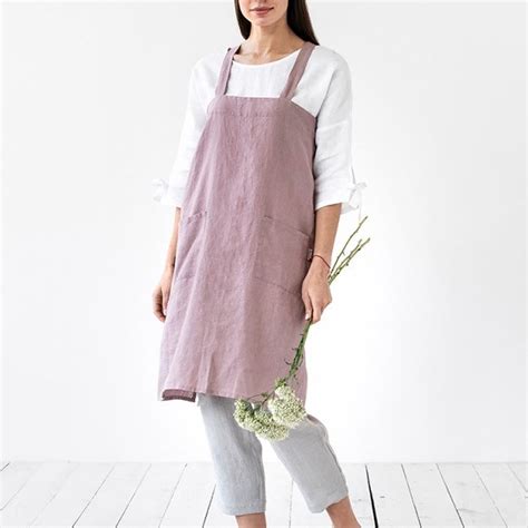 Cleaning Supplies Cross Back Linen Apron With Pockets Japanese Style