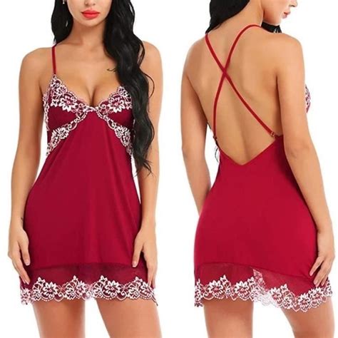 Ensemble De Lingerie Sexy En Satin Et Dentelle Nuisette Érotique Costumes Exotiques red