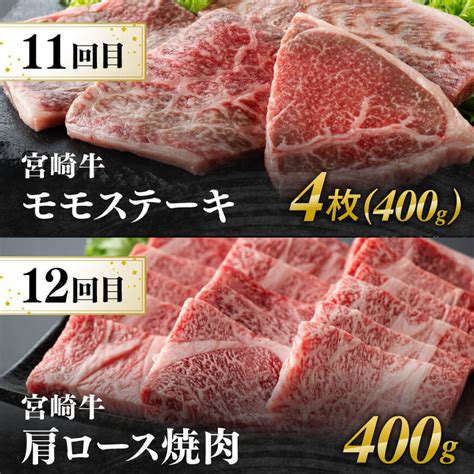 【12ヶ月定期便】宮崎牛定期便（すきしゃぶ・焼肉・ステーキ） 全12回 牛肉 宮崎牛 E11136t12 宮崎県川南町 Jre