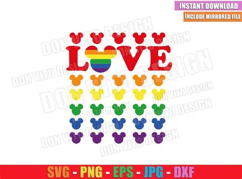 Love Mickey Head Gay Colors SVG Png Disney Mouse Ears LGTB Flag