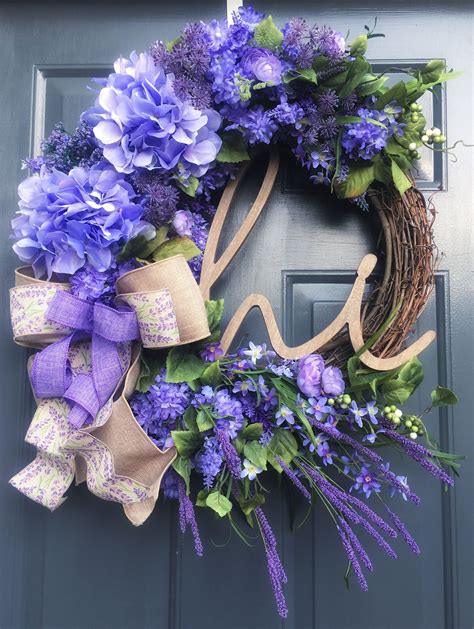 Purple Hydrangea And Roses Wreath For Front Door Welcome Hydrangea