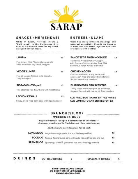 Carta Del Restaurante Sarap Filipino Eatery Louisville