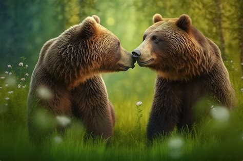 Premium Ai Image Two Brown Bears Holding Hands While Frolicking In A