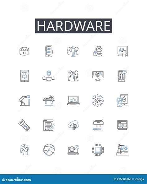 Hardware Line Icons Collection Tools Equipment Devices Compnts