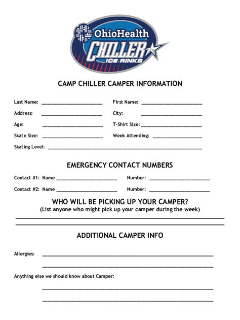 Fillable Online Camp Chiller Information Sheet Doc Fax Email Print