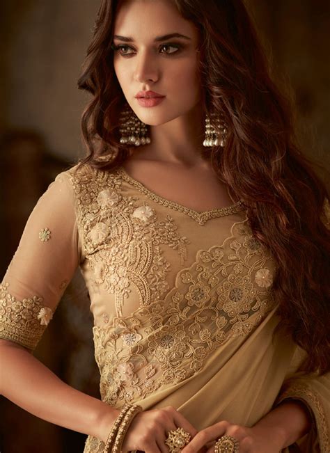 Beige Embroidered Silk Trendy Saree Buy Online