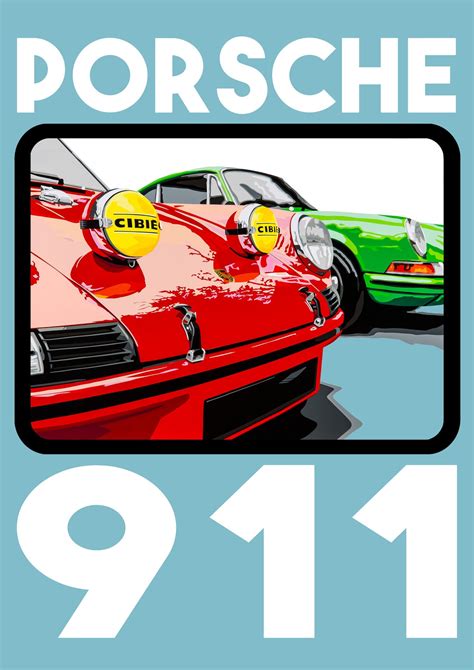 Porsche 911 Retro Poster Style Fine Art Print Porsche Classic Car Art