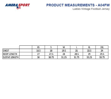 A Fw Sizing Chart Amerasport