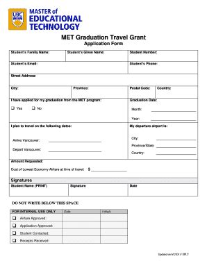 Fillable Online Met Sb Sites Olt Ubc MET Graduation Travel Grant Met