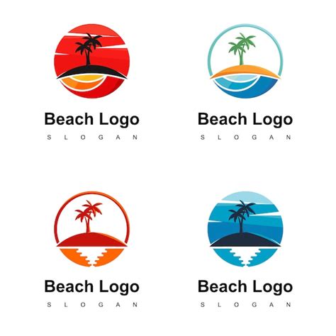 Diseño de logotipo de playa para empresa de viajes Vector Premium