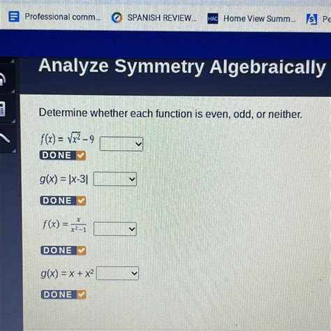 Determine Whether Each Function Is Even Odd Or Neither F X X² 9 G