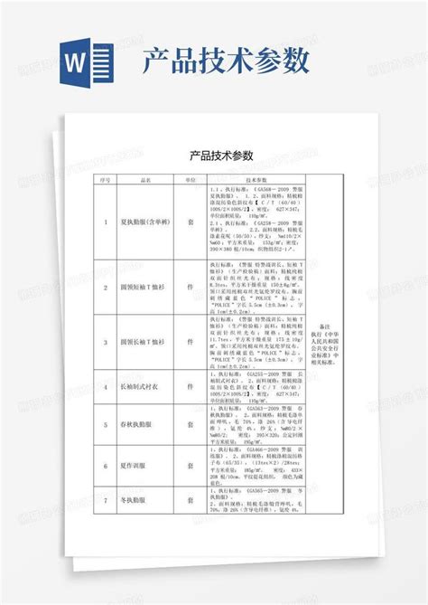 产品技术参数word模板下载编号lpkxamnx熊猫办公