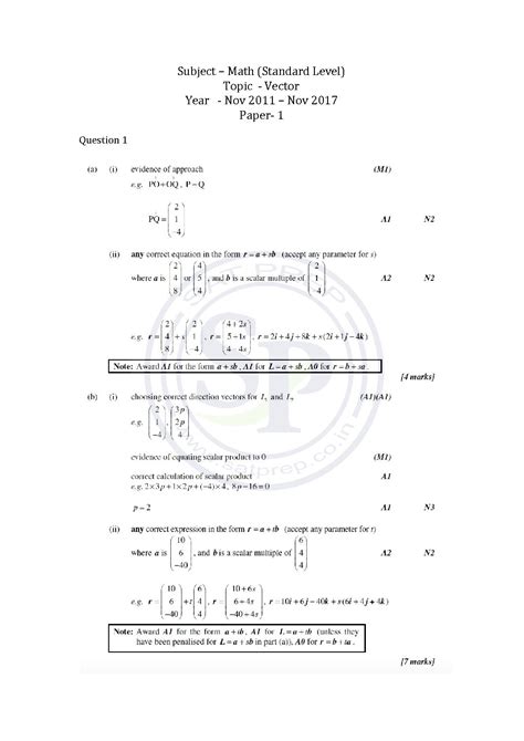 Topic Wise Ibdp Math Sl Paper 1 Vector Answer Sat Prep