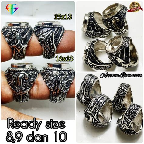 Jual Cincin Ring Ikat Emban Alpaka Bakar Motif Antik Kuno 3D Warna