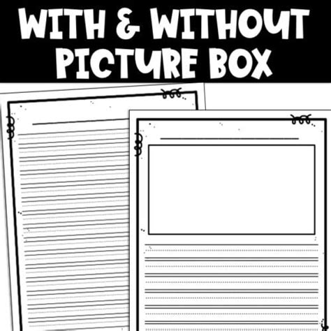 Primary Lined Writing Paper Template With And Without Picture Box