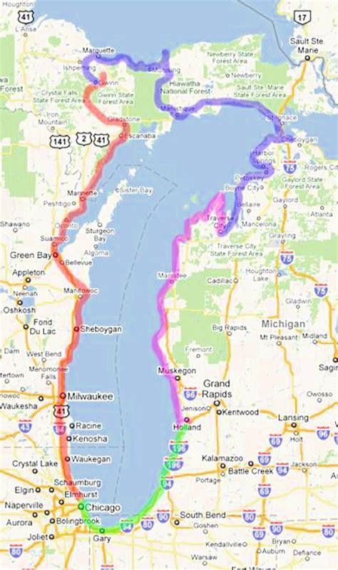 Road Trip Lake Michigan Circle Tour Map Printable Templates Free