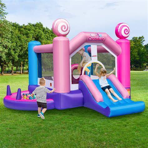 Infans Inflatable Bounce House Kids Candyland Pink Jumping Castle Wit