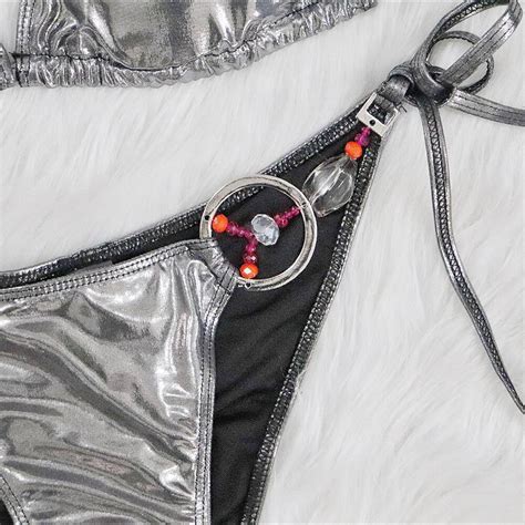 Kaufe Frauen Sommer Mode Silber Tank Kristall Sexy Zweiteiliger Bikini