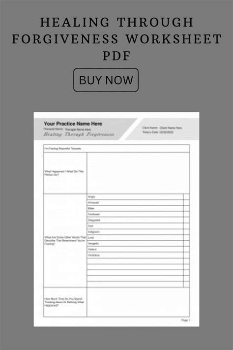 Healing Through Forgiveness Worksheet Editable Fillable Printable PDF