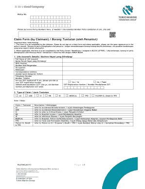 Fillable Online Group Personal Accident Claim Form Tokio Marine Fax