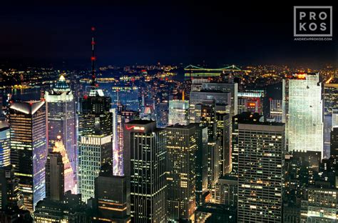 Midtown Manhattan Skyscrapers at Night - Fine Art Photo by Andrew Prokos