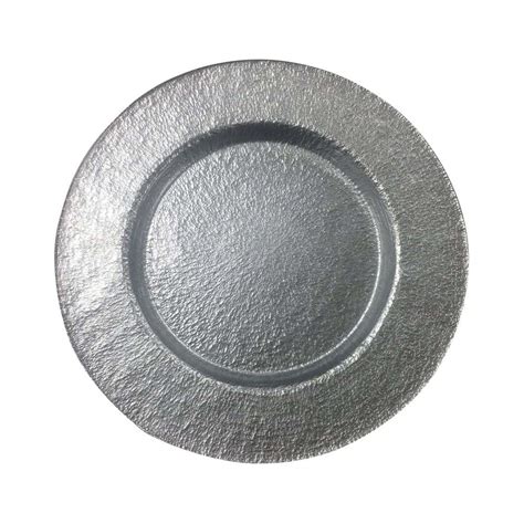 125 Round Silver Hammered Glass Charger Plate National Event Supply