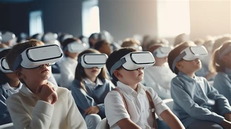 Gruppe Von Schulkindern Mit Virtual Reality Brillen Im Klassenzimmer