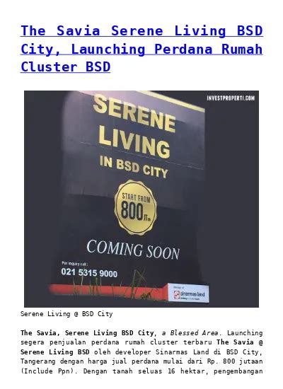 The Savia Serene Living Bsd City Launching Perdana Rumah Cluster Bsd