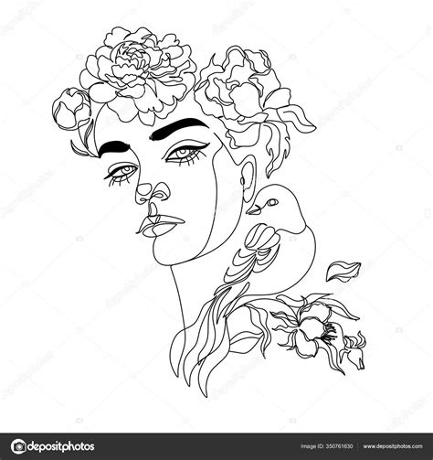 Art And Collectibles Digital Prints Prints Face Of Flowers Print Line Art