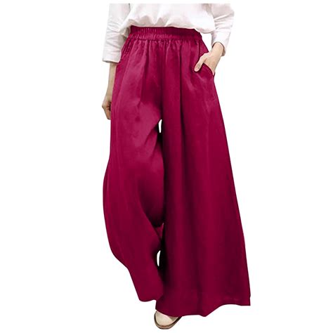 Womens Casual Loose Drawstring High Waist Cotton Linen Pants Comfy