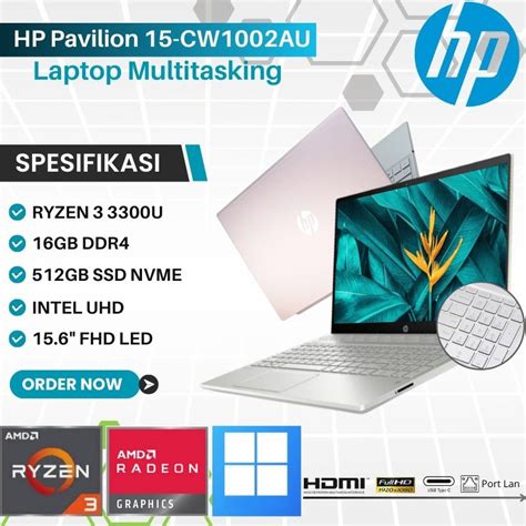 Jual Laptop HP Pavilion 15 Ryzen 3 3300U Radeon 16GB RAM 512GB SSD W10