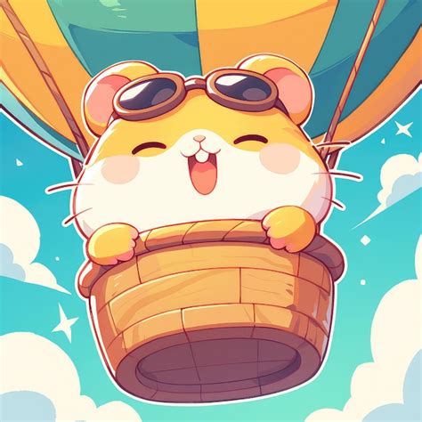 Premium Vector A Hamster Riding A Hot Air Balloon Cartoon Style