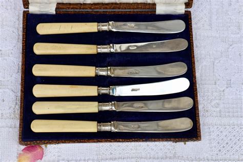 Set Of X Bone Handle Epns Vintage Butter Knives In Original Etsy