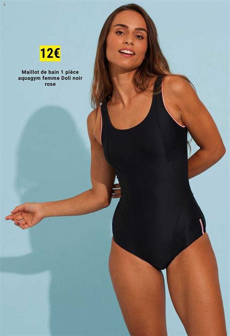 Promo Maillot De Bain Pi Ce Aquagym Femme Doli Noir Rose Chez