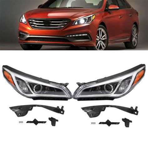 Pair Halogen Headlights Set For 2015 2016 2017 Hyundai Sonata Headlamp