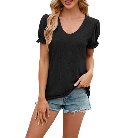 Ehtmsak Womens Oversized Tee Shirts Short Sleeve Jacquard Eyelet