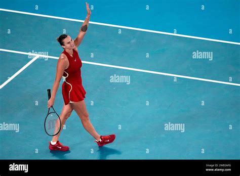 Aryna Sabalenka Of Belarus Waves After Defeating Coco Gauff Of The U S