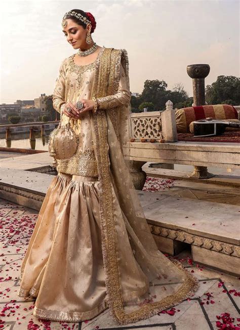 Pakistani Gold Bridal Gharara With Embroidery Br Pakistani Bridal