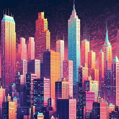 Artstation Pixel Retro City Skyline