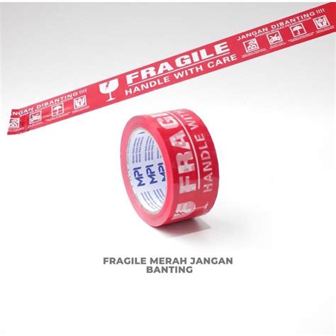 Jual Lakban Fragile Yard Full Merah Putih Jangan Dibanting Tape Opp