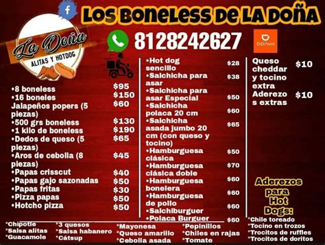 Carta Del Restaurante Los Boneless De La Do A San Nicol S Del Los Garza